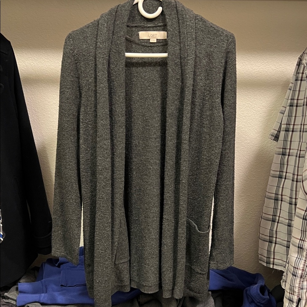 LOFT Charcoal Open Front Cardigan
